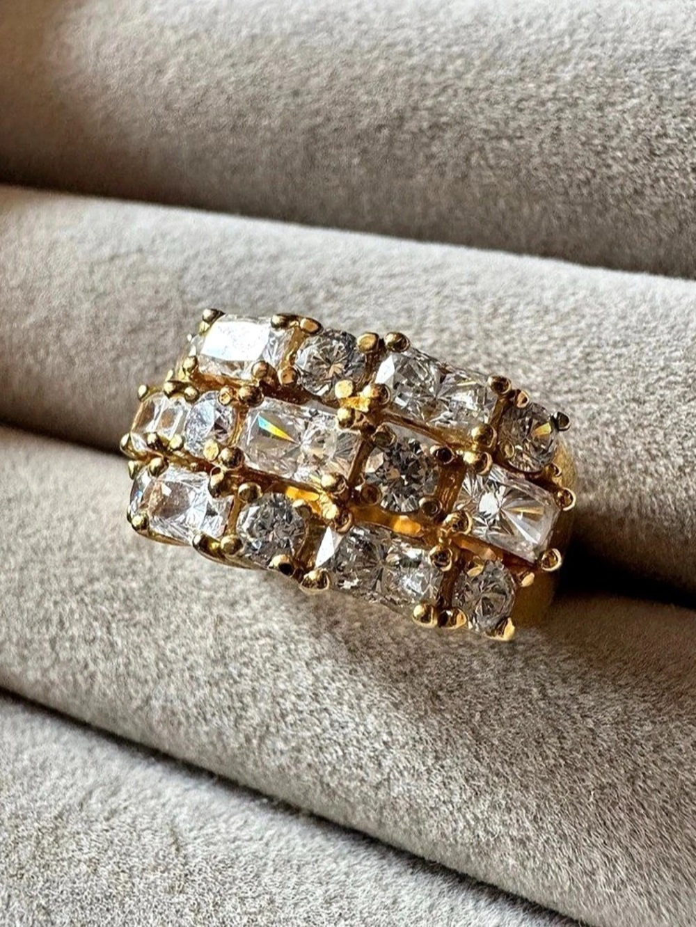 Ross-Simons 925 Sterling Silver CZ Three-Row Wide Statement Ring Size 7
